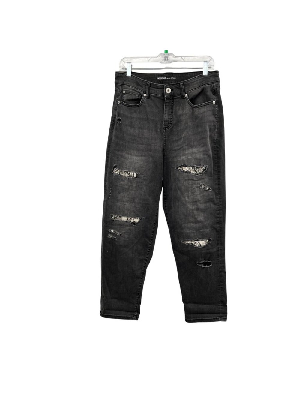 INC Denim Womens Boyfriend Jeans Gray/Multi Patched Distressed Size 12